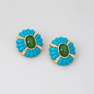 Turquoise Resin & Metal Floral Statement Earrings