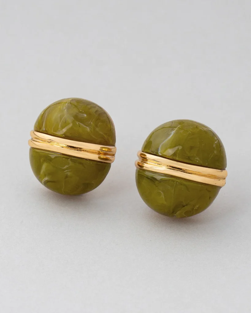 Marbled Olive Green Resin Sphere Gold Metal Stud Earrings wholesale resin jewelry