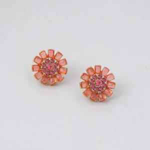 Gradient Pink Orange Resin Flower Gold Metal Stud Earrings