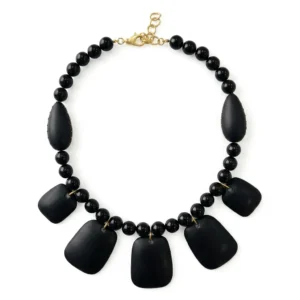 Black geometric bead statement choker necklace for women