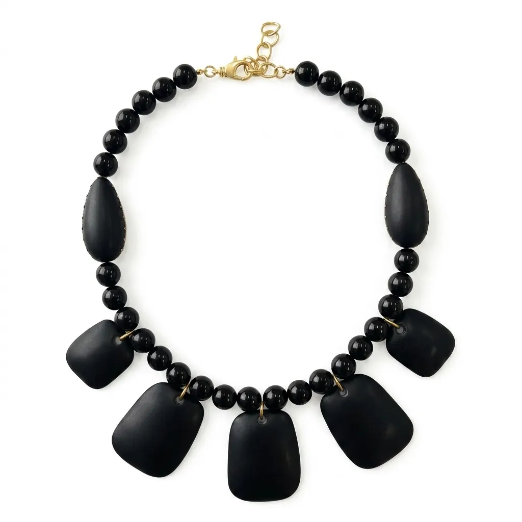 PuBlack Bead Geometric Statement Choker Necklace for Women wholesale resin jewelry