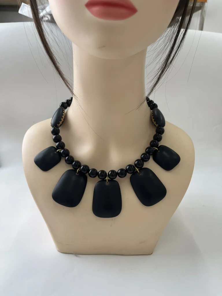 PuBlack Bead Geometric Statement Choker Necklace for Women wholesale resin jewelry