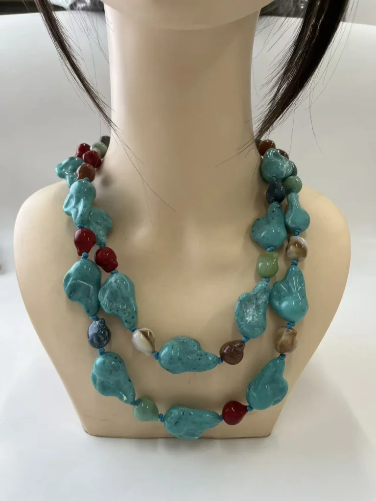 Double Strand Turquoise Multicolor Irregular Stone Beaded Necklace wholesale resin jewelry