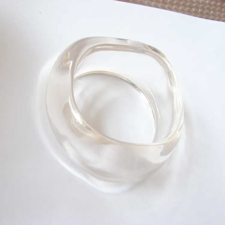 Clear Wavy Chunky Resin Bangle, Irregular Transparent Resin Bracelet wholesale resin jewelry