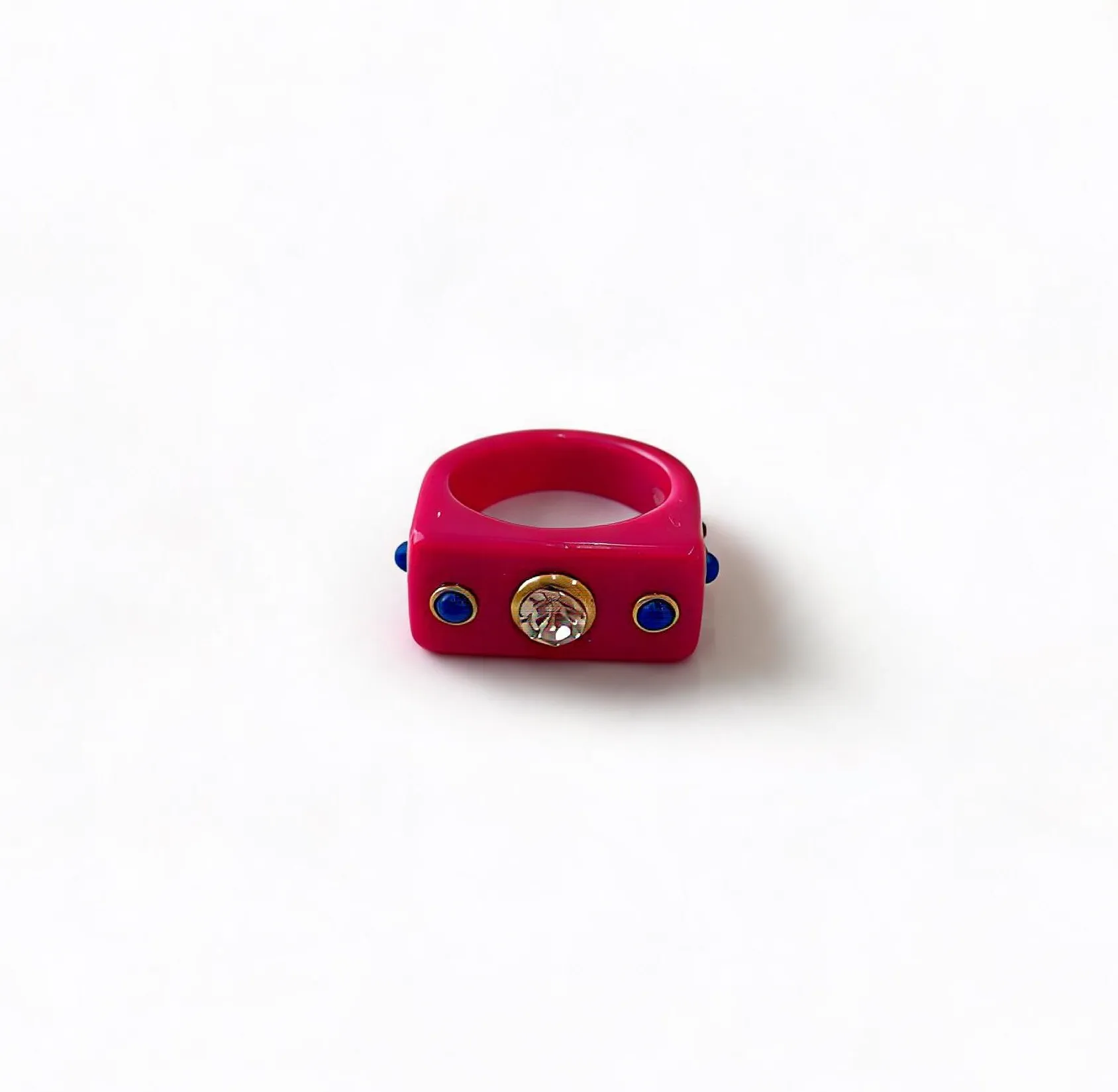 Hot Pink Square Rhinestone Resin Statement Ring, Colorful Chunky Crystal Inlaid Resin Band, Custom Wholesale Fashion Jewelry wholesale resin jewelry