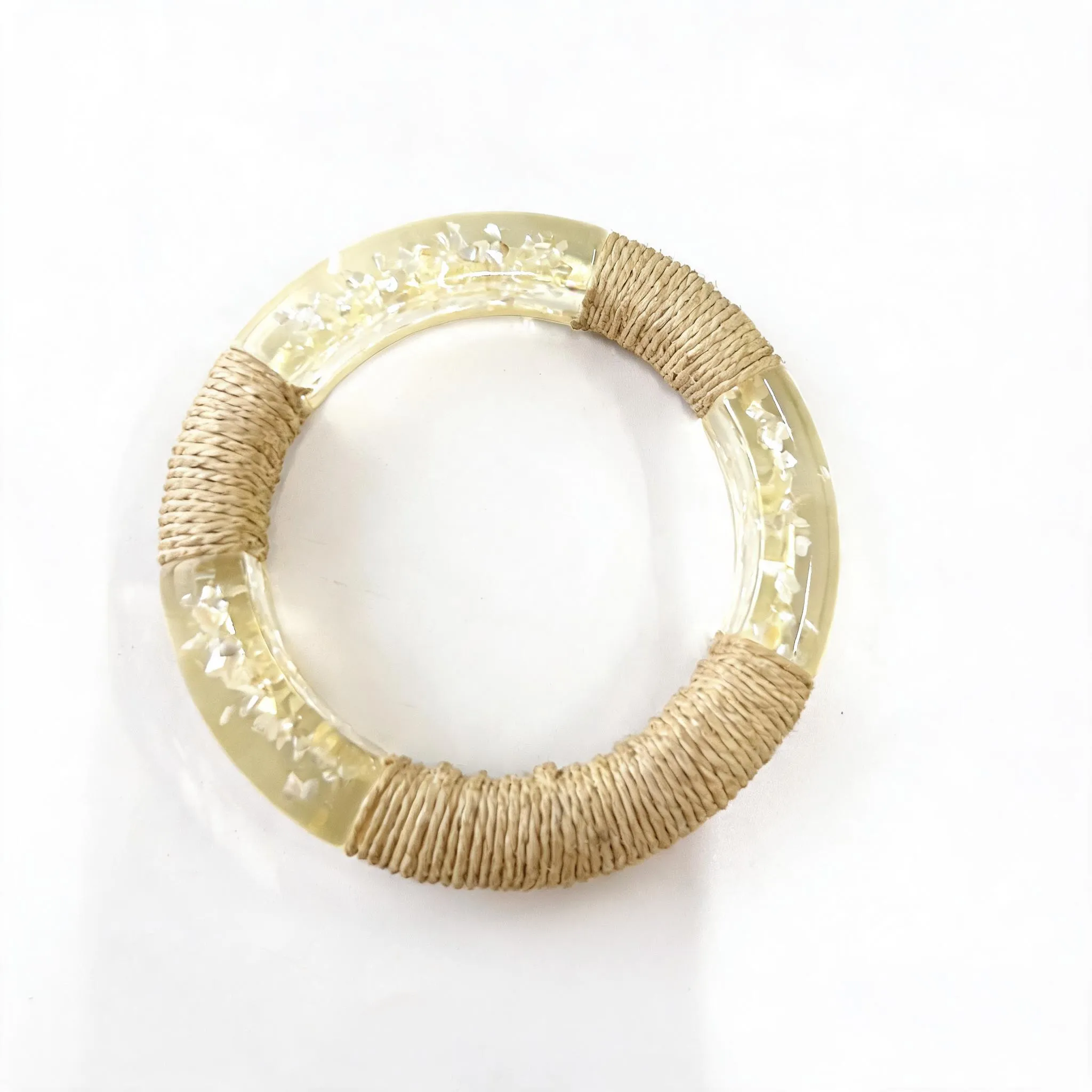 Chunky Translucent Resin Bangle With Crushed‑Shell Inclusions & Natural Jute Rope Wrap wholesale resin jewelry