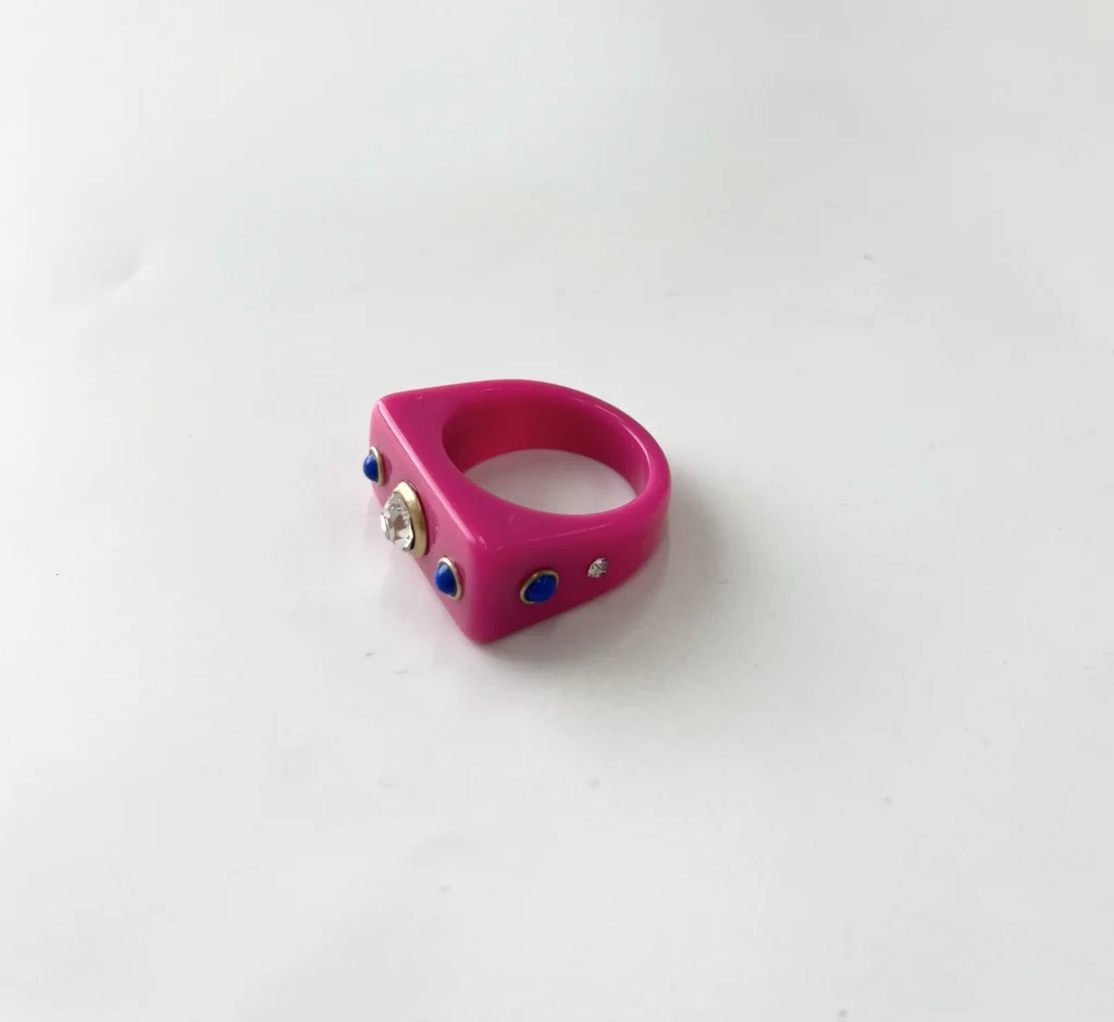 Hot Pink Square Rhinestone Resin Statement Ring, Colorful Chunky Crystal Inlaid Resin Band, Custom Wholesale Fashion Jewelry wholesale resin jewelry