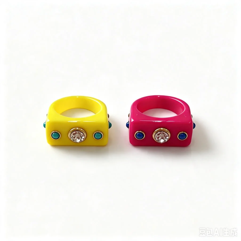 Hot Pink Square Rhinestone Resin Statement Ring, Colorful Chunky Crystal Inlaid Resin Band, Custom Wholesale Fashion Jewelry wholesale resin jewelry