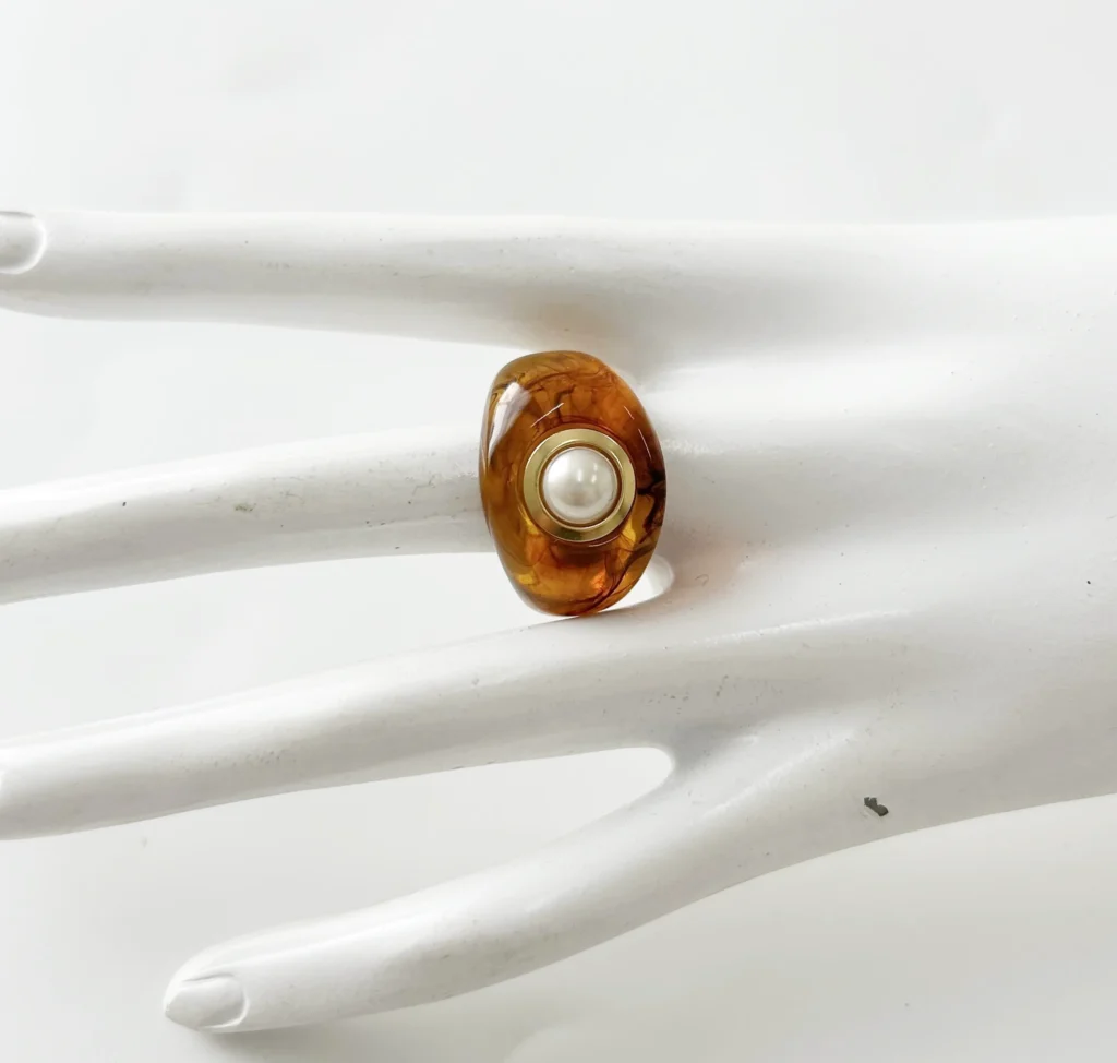 Amber Resin Pearl Chunky Cocktail Ring wholesale resin jewelry