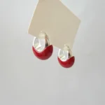 Burgundy Berry Crescent Hoop Earrings, Resin & Brass Enamel Two Material Options product detail thumbnail