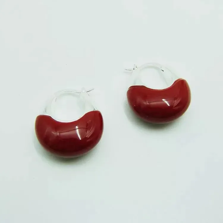Burgundy Berry Crescent Hoop Earrings, Resin & Brass Enamel Two Material Options wholesale resin jewelry