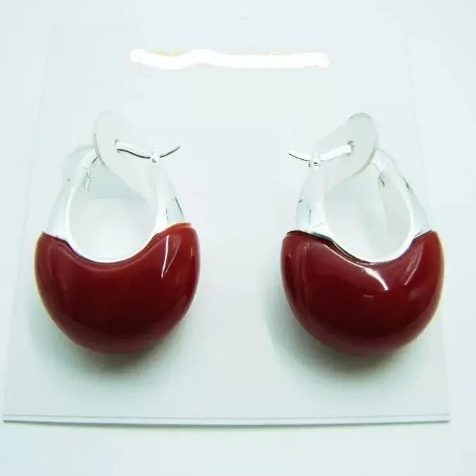 Burgundy Berry Crescent Hoop Earrings, Resin & Brass Enamel Two Material Options wholesale resin jewelry