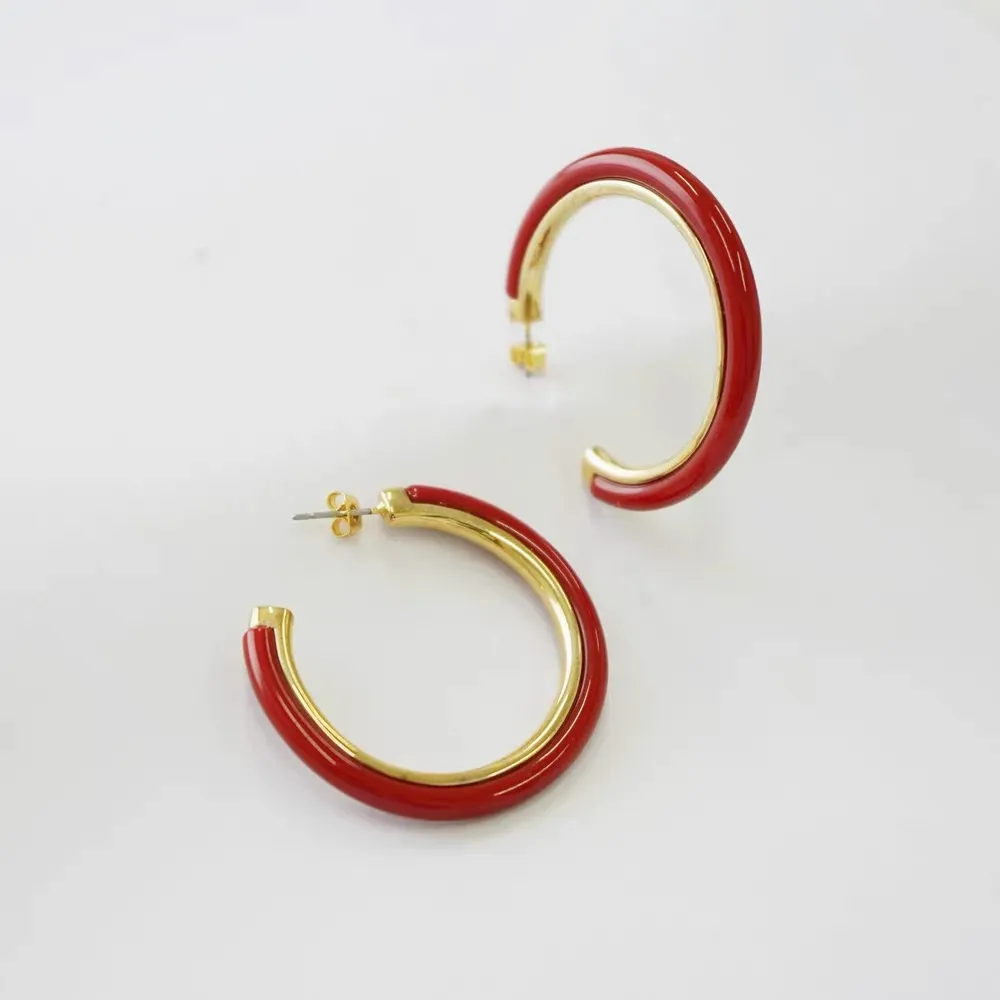 Burgundy Berry Red C Shape Resin Hoop Earrings | Resin Jewelry Manufacturer wholesale resin jewelry product
