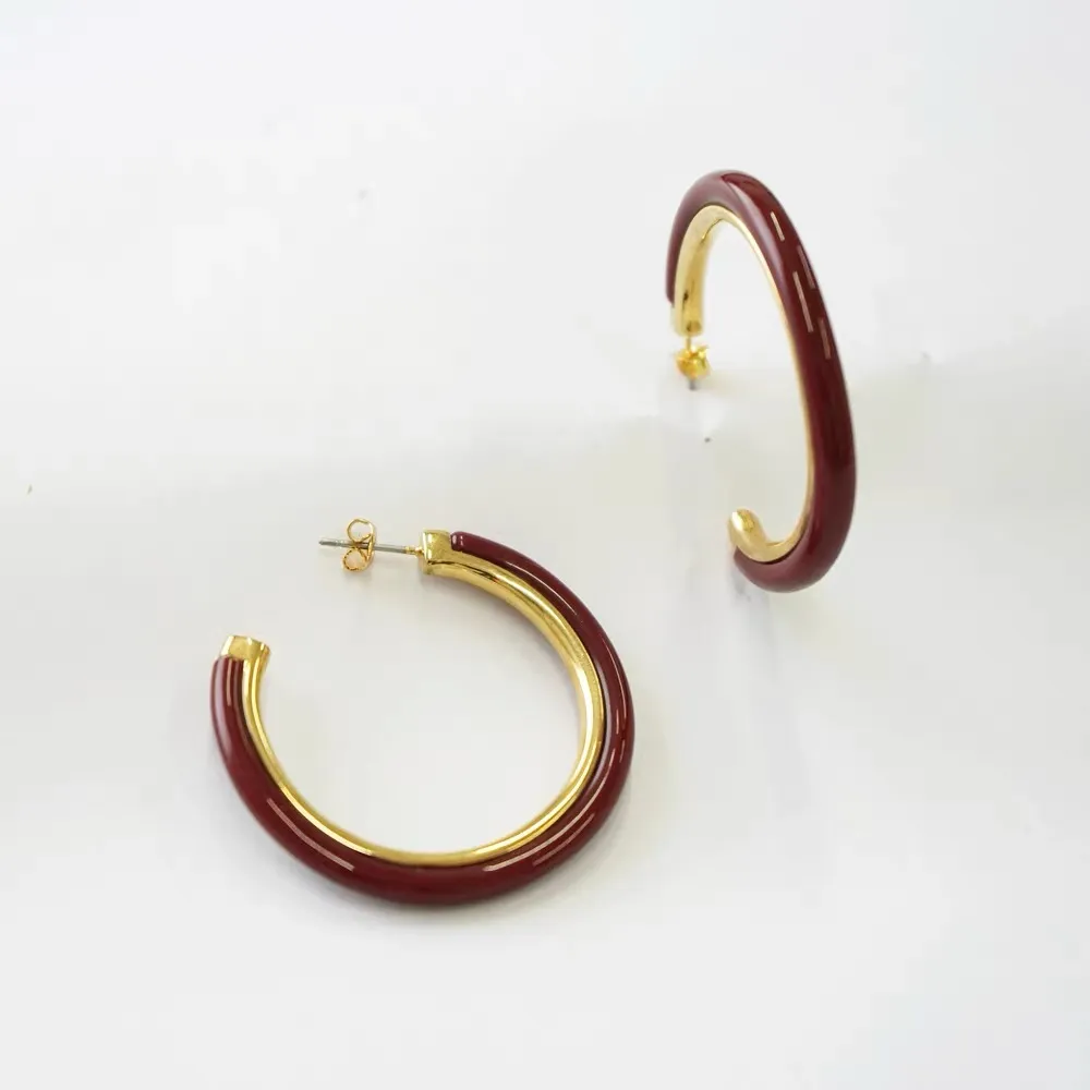 Burgundy Berry Red C Shape Resin Hoop Earrings | Resin Jewelry Manufacturer wholesale resin jewelry