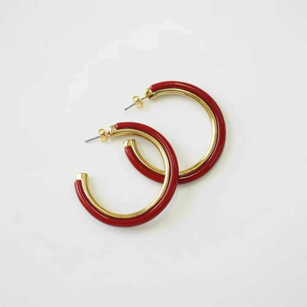Burgundy Berry Red C Shape Resin Hoop Earrings | Resin Jewelry Manufacturer wholesale resin jewelry