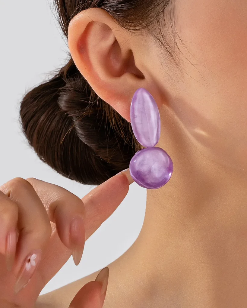 Wholesale Lavender Purple Double Shape Resin Stud Earrings For Women wholesale resin jewelry