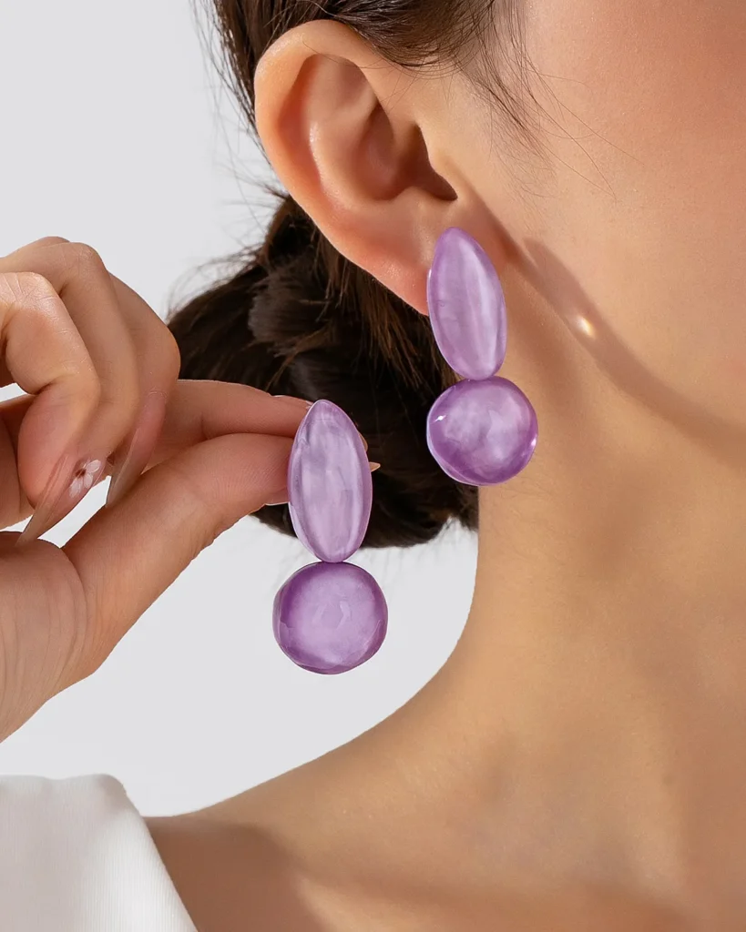 Wholesale Lavender Purple Double Shape Resin Stud Earrings For Women wholesale resin jewelry