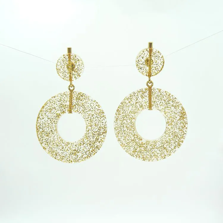 Wholesale Gold Glitter Transparent Hollow Circle Resin Dangle Earrings, Fashion Resin Statement Jewelry for Women wholesale resin jewelry