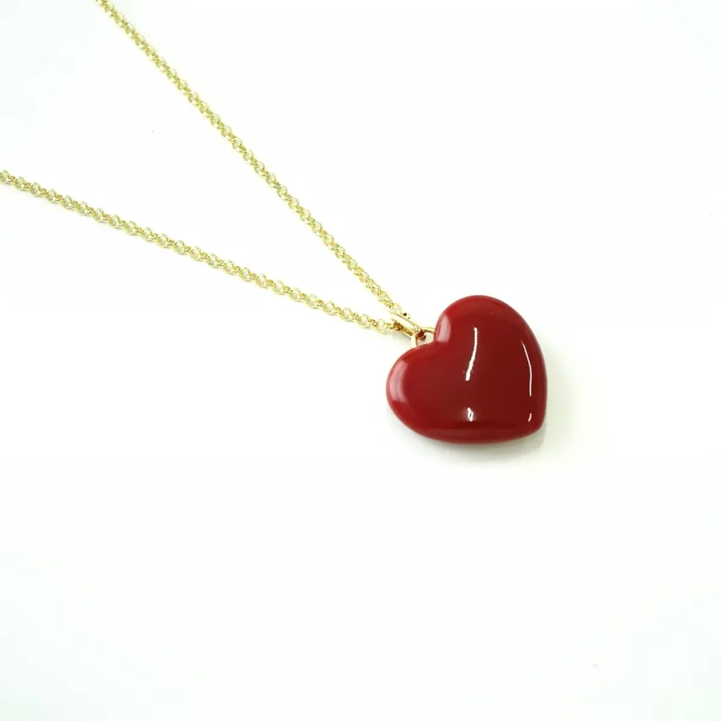 Glossy deep red resin heart pendant necklace, dainty gold thin chain, handmade resin jewelry