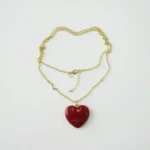 Glossy Red Heart Resin Pendant Necklace, Dainty Gold Chain Handmade Resin Jewelry product detail thumbnail